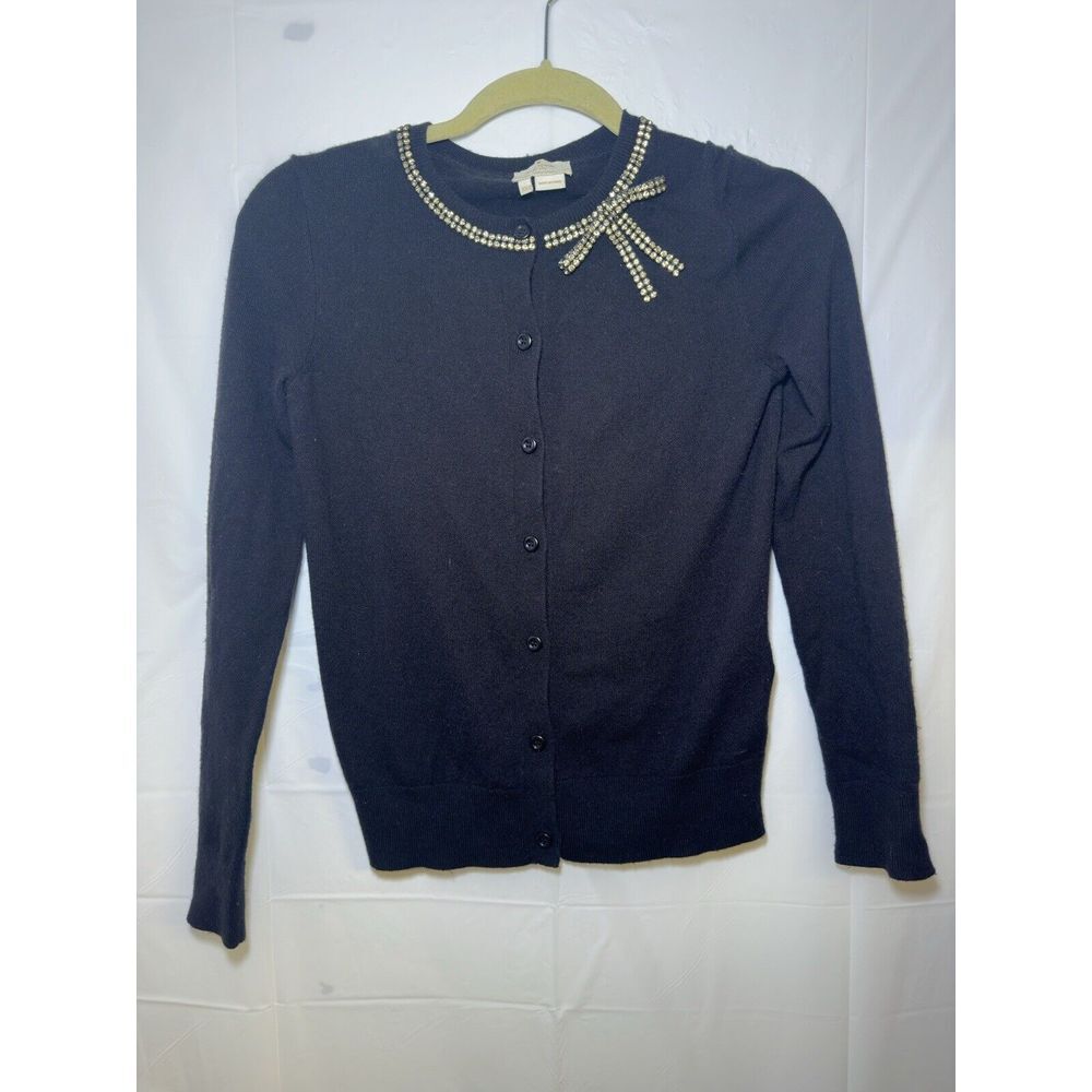 $258‎ KATE SPADE bow embellished cardigan Black SIZE XXS Button Up